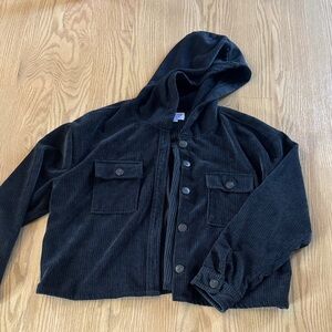 Ci Sono Cropped Black Corduroy Bomber Jacket